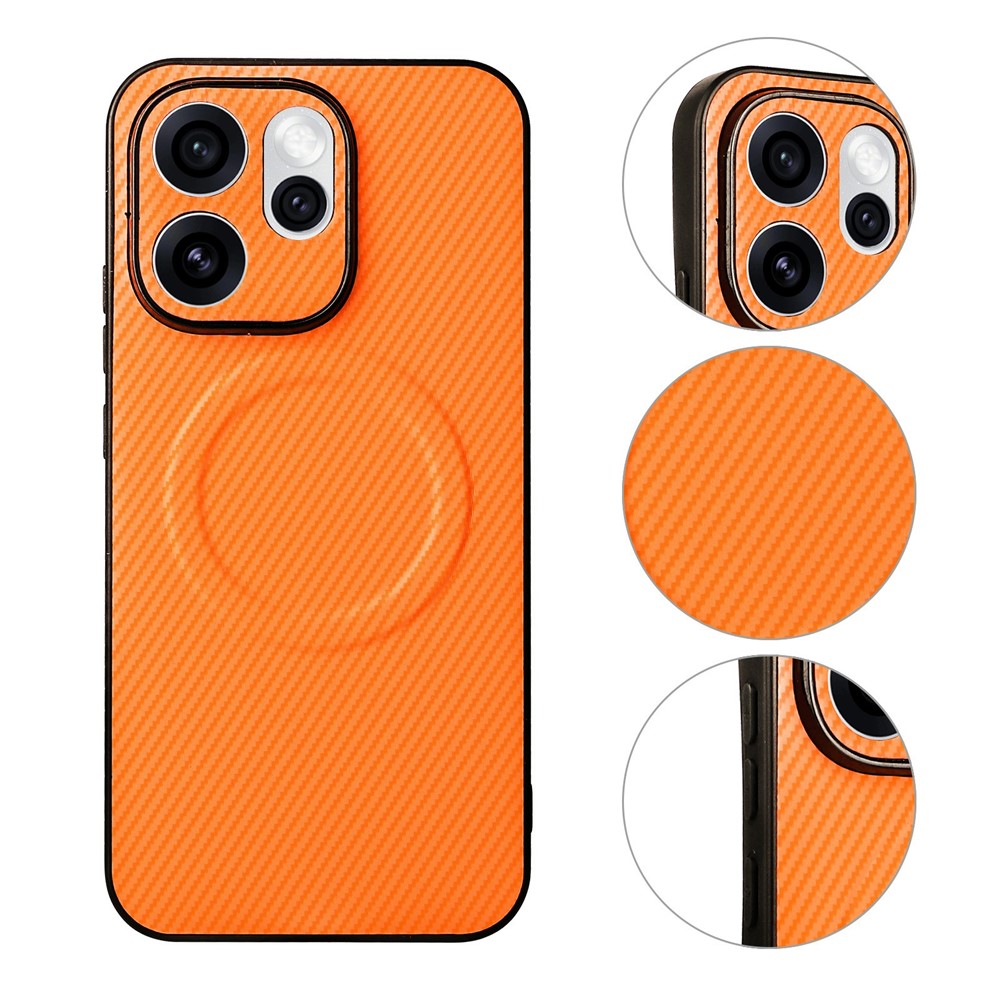 Oppo Reno15 Pro Max 5G (Global) / Reno15 Pro 5G (Kina) skal kolfiberstruktur läderbelagd TPU PC mobilskal med metallring för magnetisk bilmontering
