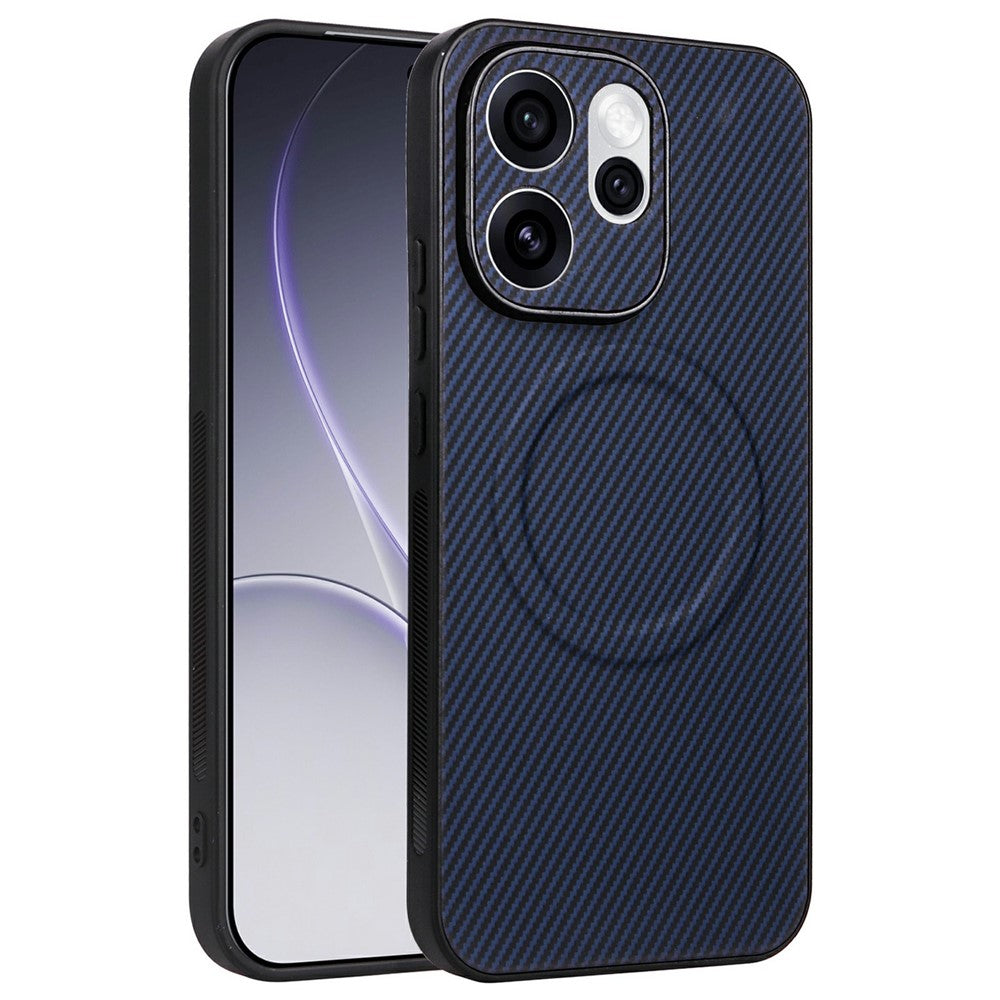 Oppo Reno15 Pro Max 5G (Global) / Reno15 Pro 5G (Kina) skal kolfiberstruktur läderbelagd TPU PC mobilskal med metallring för magnetisk bilmontering