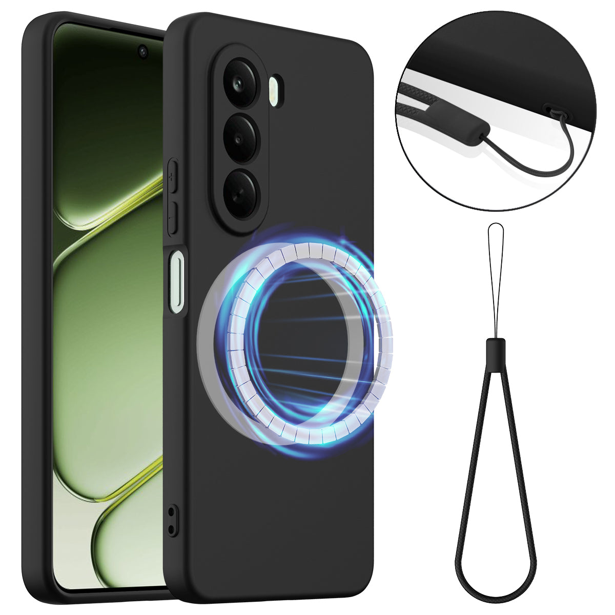Til Realme P4x 5G / OnePlus Nord CE6 Lite 5G Magnetisk Etui Anti-Dråbe Flydende Silikone Telefoncover med Snor