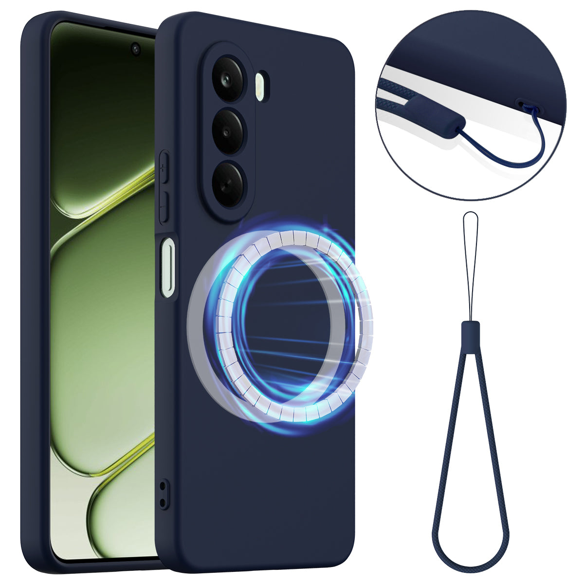 Til Realme P4x 5G / OnePlus Nord CE6 Lite 5G Magnetisk Etui Anti-Dråbe Flydende Silikone Telefoncover med Snor