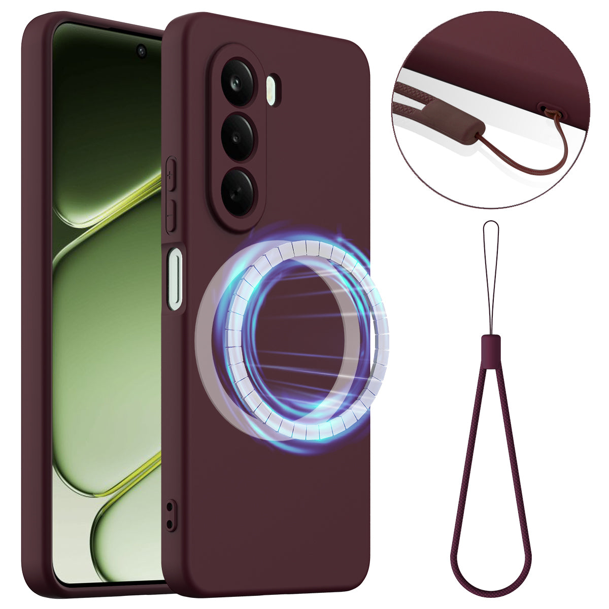 Til Realme P4x 5G / OnePlus Nord CE6 Lite 5G Magnetisk Etui Anti-Dråbe Flydende Silikone Telefoncover med Snor