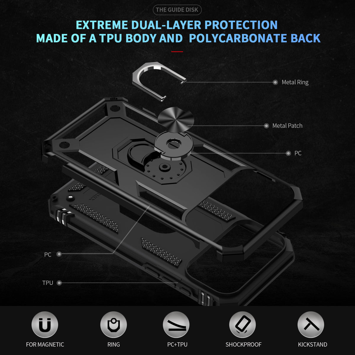 For iPhone 18 Pro Max / 17 Pro Max Case PC + TPU Phone Cover with Kickstand