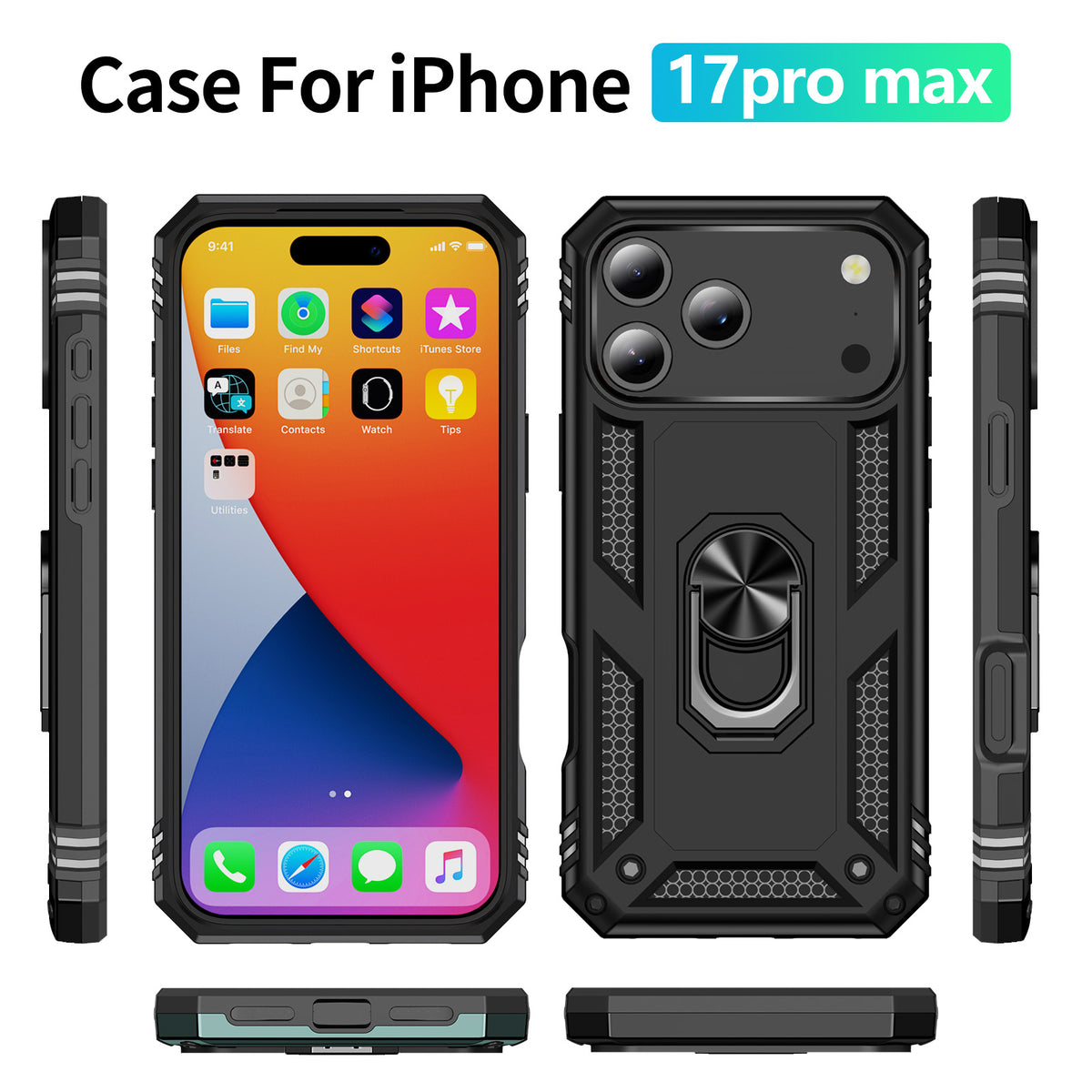 For iPhone 18 Pro Max / 17 Pro Max Case PC + TPU Phone Cover with Kickstand
