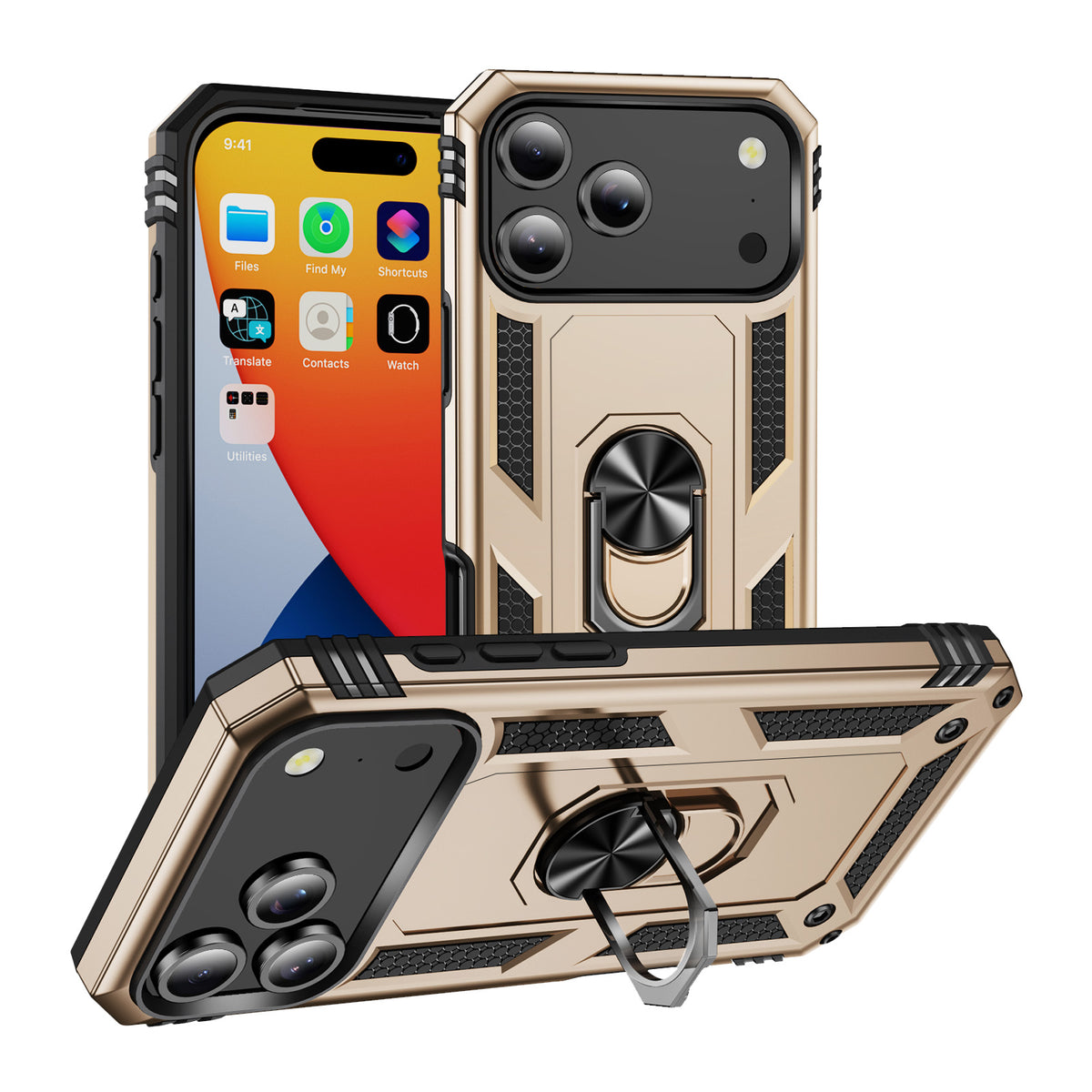 För iPhone 18 Pro / 17 Pro Fodral PC + TPU Mobilskal med Stöd