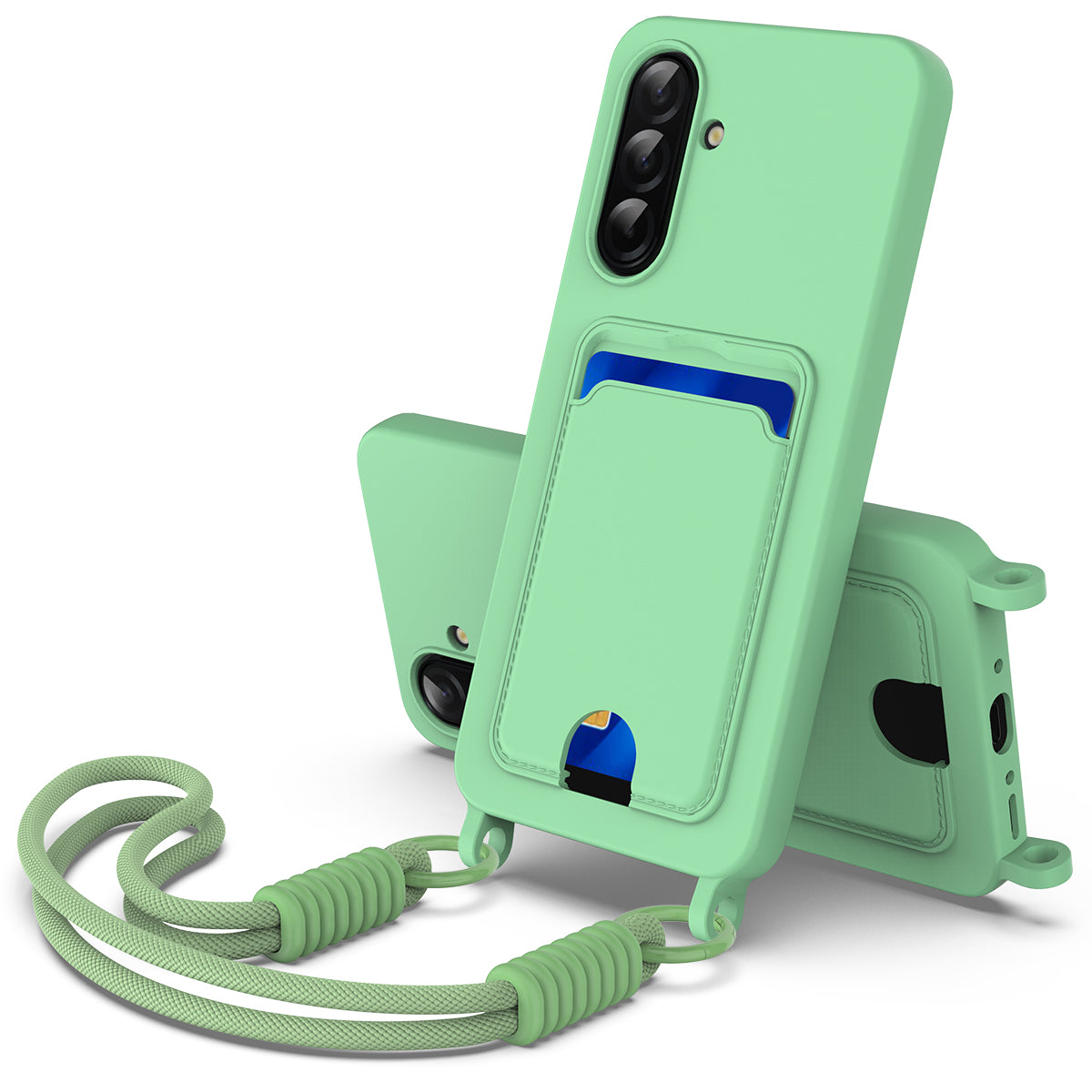 Til Samsung Galaxy S26 FE Flydende Silikone Cover Telefon Bagside med Kortholder og Kort Rem