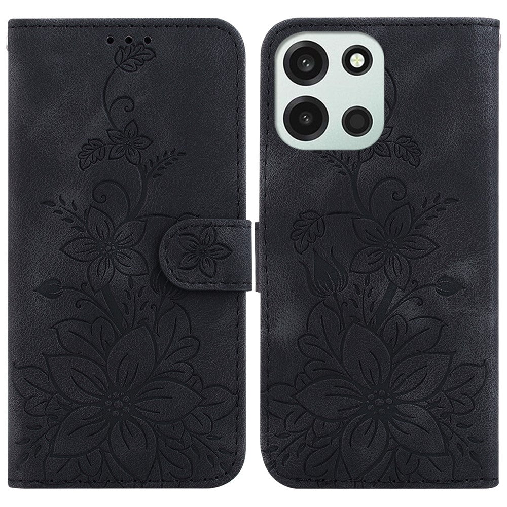 OnePlus Nord 6 5G / CE6 5G-stativcover med liljeblomstermotiv, lædermobilcover med håndledsrem