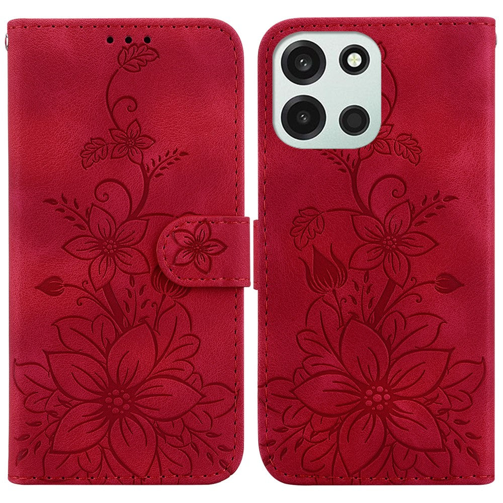 OnePlus Nord 6 5G / CE6 5G Stativskal Lily Flower Imprint Lädermobilskal med Handledsrem