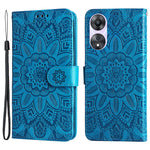 For Oppo A58 5G PU Leather Sunflower Imprinted Phone Case Stand Wallet Folio Flip Cover with Wrist Strap