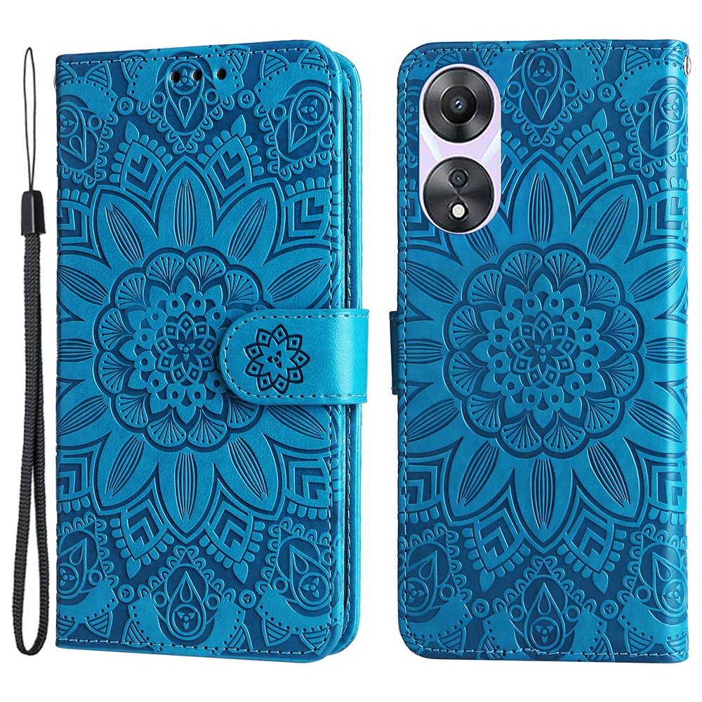 For Oppo A58 5G PU Leather Sunflower Imprinted Phone Case Stand Wallet Folio Flip Cover with Wrist Strap