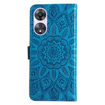 For Oppo A58 5G PU Leather Sunflower Imprinted Phone Case Stand Wallet Folio Flip Cover with Wrist Strap