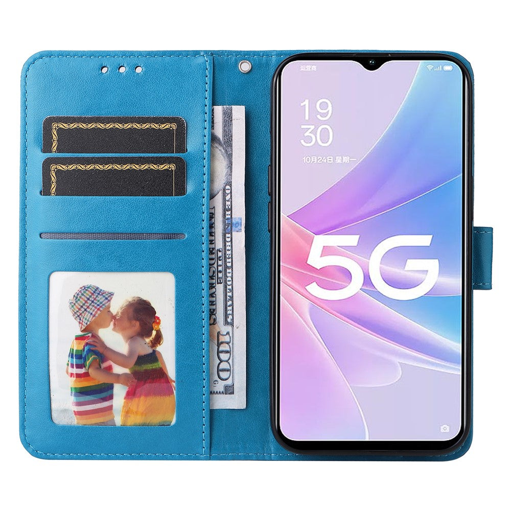 For Oppo A58 5G PU Leather Sunflower Imprinted Phone Case Stand Wallet Folio Flip Cover with Wrist Strap