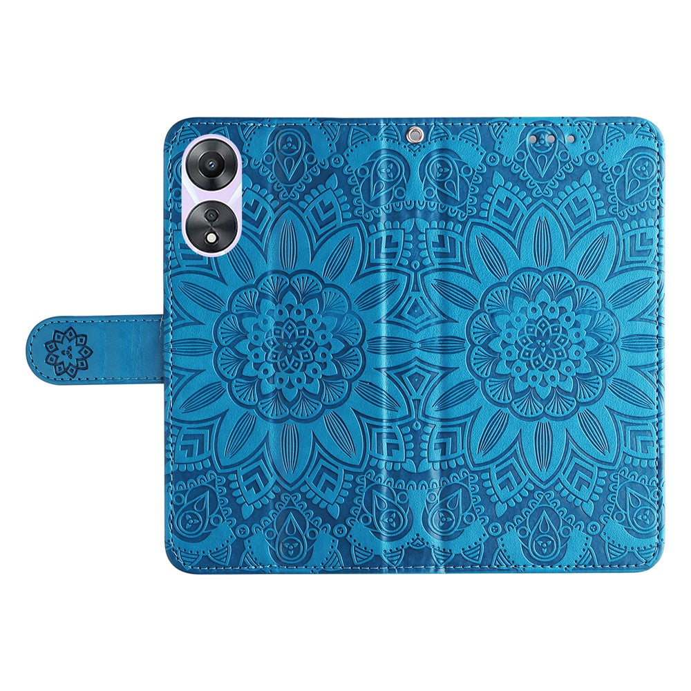 For Oppo A58 5G PU Leather Sunflower Imprinted Phone Case Stand Wallet Folio Flip Cover with Wrist Strap