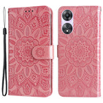 For Oppo A58 5G PU Leather Sunflower Imprinted Phone Case Stand Wallet Folio Flip Cover with Wrist Strap