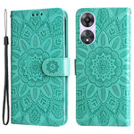 For Oppo A58 5G PU Leather Sunflower Imprinted Phone Case Stand Wallet Folio Flip Cover with Wrist Strap