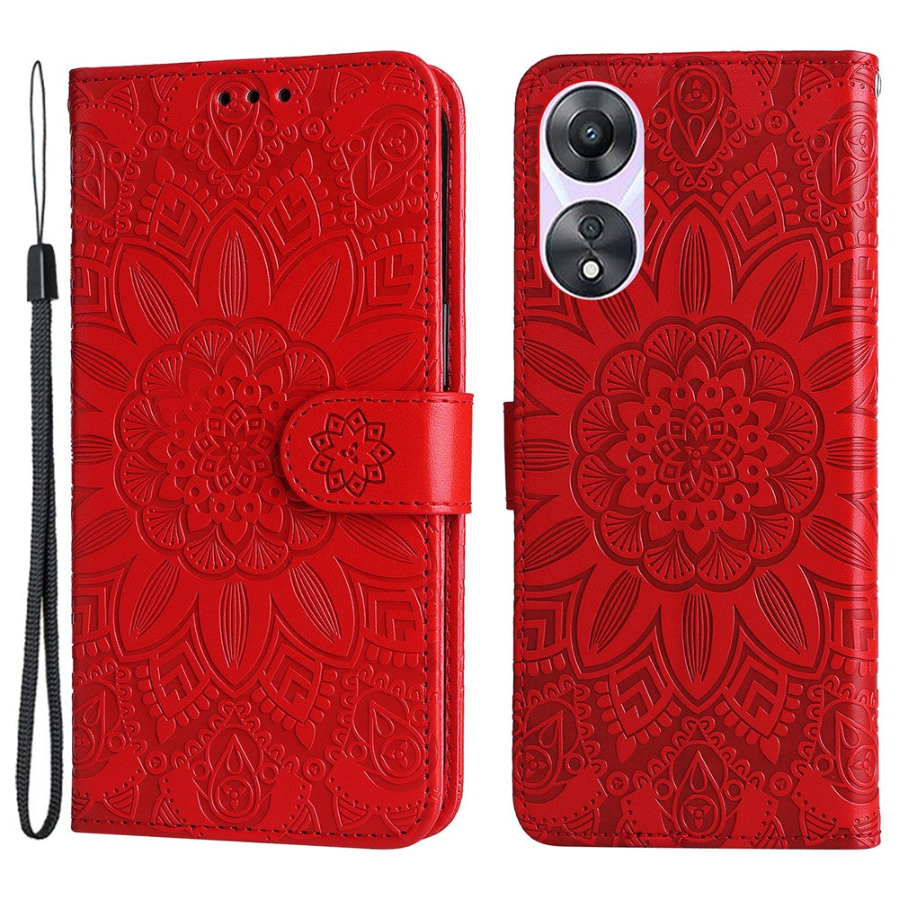 For Oppo A58 5G PU Leather Sunflower Imprinted Phone Case Stand Wallet Folio Flip Cover with Wrist Strap