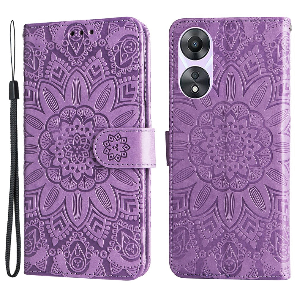 For Oppo A58 5G PU Leather Sunflower Imprinted Phone Case Stand Wallet Folio Flip Cover with Wrist Strap