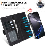 For iPhone 15 Plus Magnetic Case Detachable 2 in 1 Leather Wallet Phone Cover