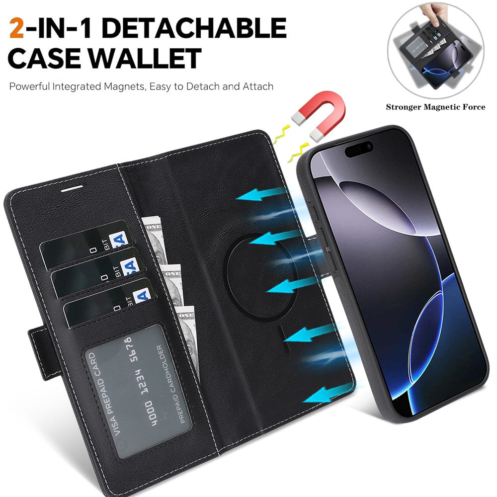 For iPhone 15 Plus Magnetic Case Detachable 2 in 1 Leather Wallet Phone Cover