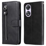 Calf Texture Phone Case for Oppo A58 5G, PU Leather Zipper Pocket Cover with Stand Wallet