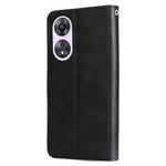 Calf Texture Phone Case for Oppo A58 5G, PU Leather Zipper Pocket Cover with Stand Wallet