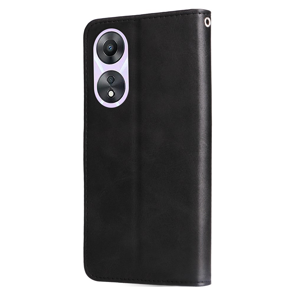 Calf Texture Phone Case for Oppo A58 5G, PU Leather Zipper Pocket Cover with Stand Wallet