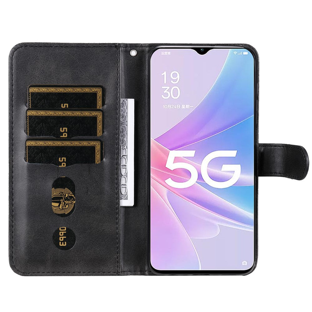 Calf Texture Phone Case for Oppo A58 5G, PU Leather Zipper Pocket Cover with Stand Wallet