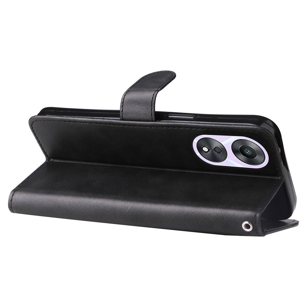 Calf Texture Phone Case for Oppo A58 5G, PU Leather Zipper Pocket Cover with Stand Wallet