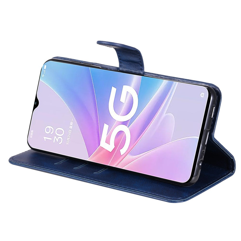 Calf Texture Phone Case for Oppo A58 5G, PU Leather Zipper Pocket Cover with Stand Wallet