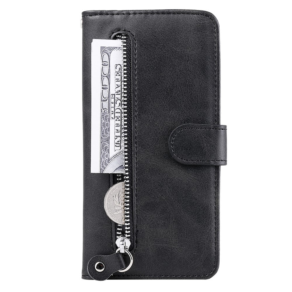 Calf Texture Phone Case for Oppo A58 5G, PU Leather Zipper Pocket Cover with Stand Wallet