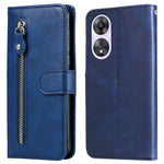 Calf Texture Phone Case for Oppo A58 5G, PU Leather Zipper Pocket Cover with Stand Wallet