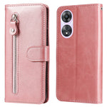 Calf Texture Phone Case for Oppo A58 5G, PU Leather Zipper Pocket Cover with Stand Wallet