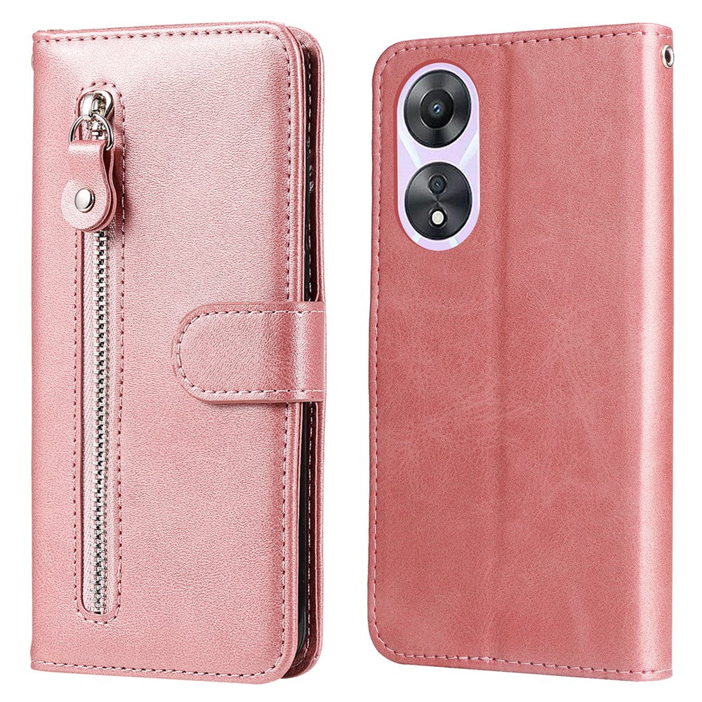 Calf Texture Phone Case for Oppo A58 5G, PU Leather Zipper Pocket Cover with Stand Wallet