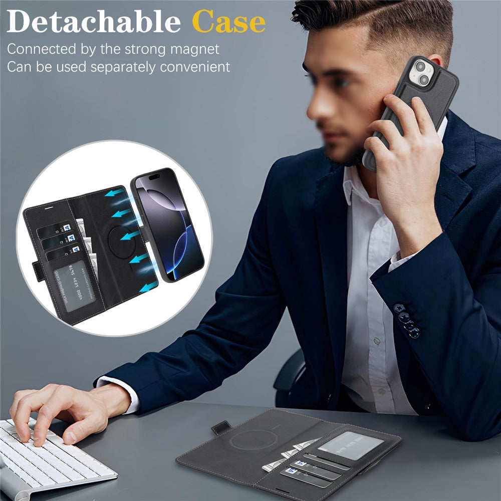 For iPhone 14 Magnetic Case Detachable 2 in 1 Leather Wallet Phone Cover