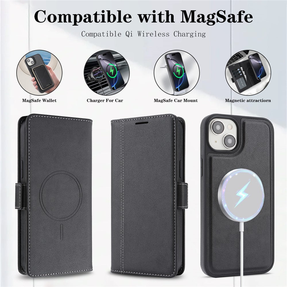 For iPhone 14 Magnetic Case Detachable 2 in 1 Leather Wallet Phone Cover