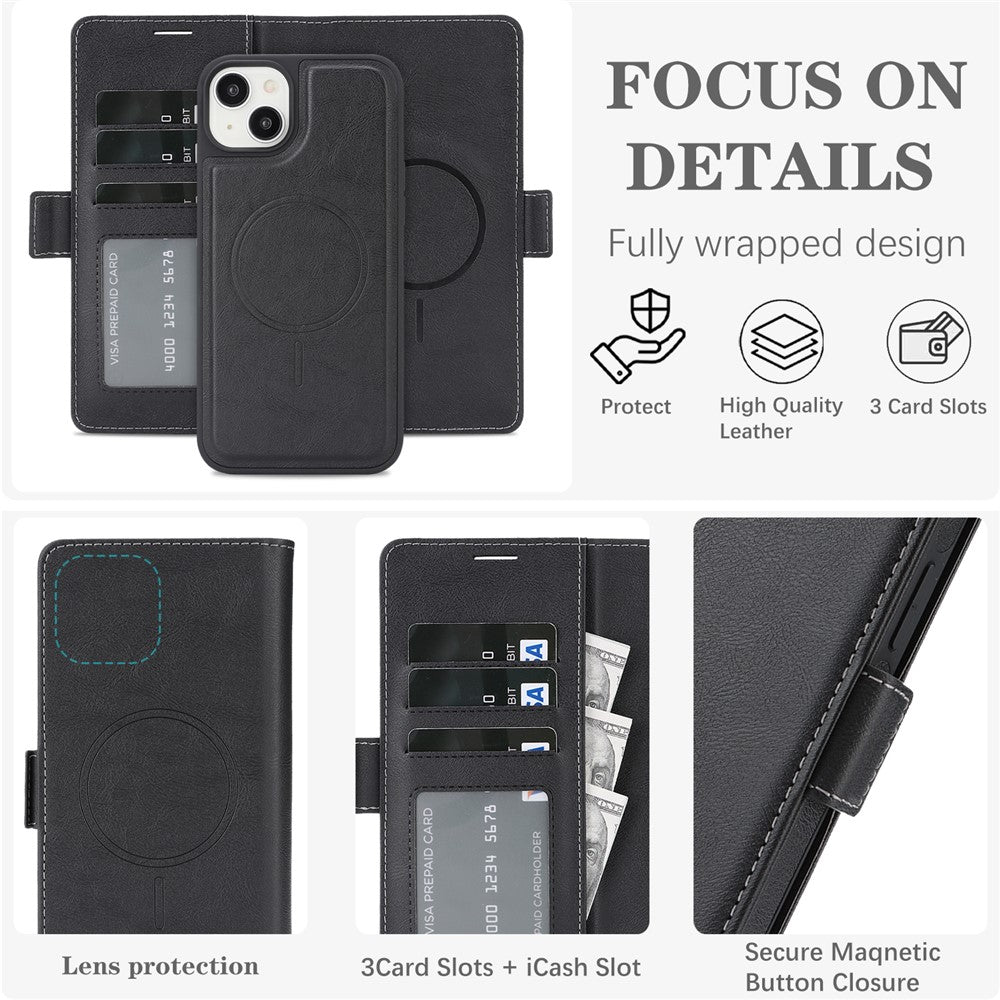For iPhone 14 Magnetic Case Detachable 2 in 1 Leather Wallet Phone Cover