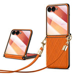 SULADA For Samsung	Galaxy Z Flip8 Case Rhombus Leather+PC Phone Cover with Shoulder Strap