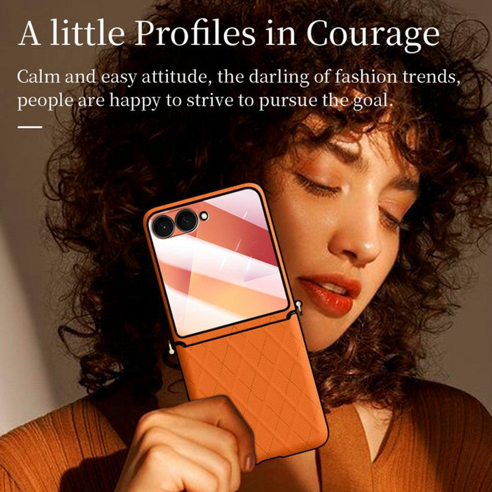 SULADA For Samsung	Galaxy Z Flip8 Case Rhombus Leather+PC Phone Cover with Shoulder Strap
