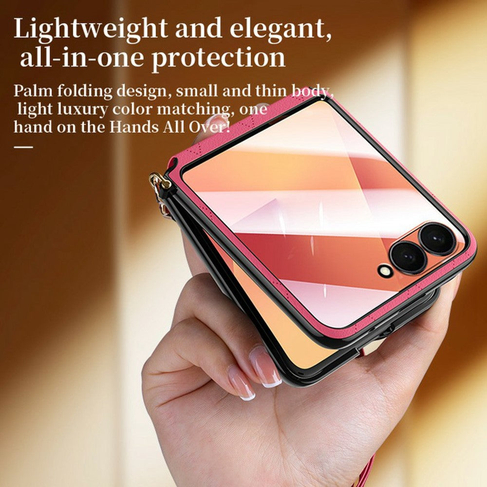 SULADA For Samsung	Galaxy Z Flip8 Case Rhombus Leather+PC Phone Cover with Shoulder Strap