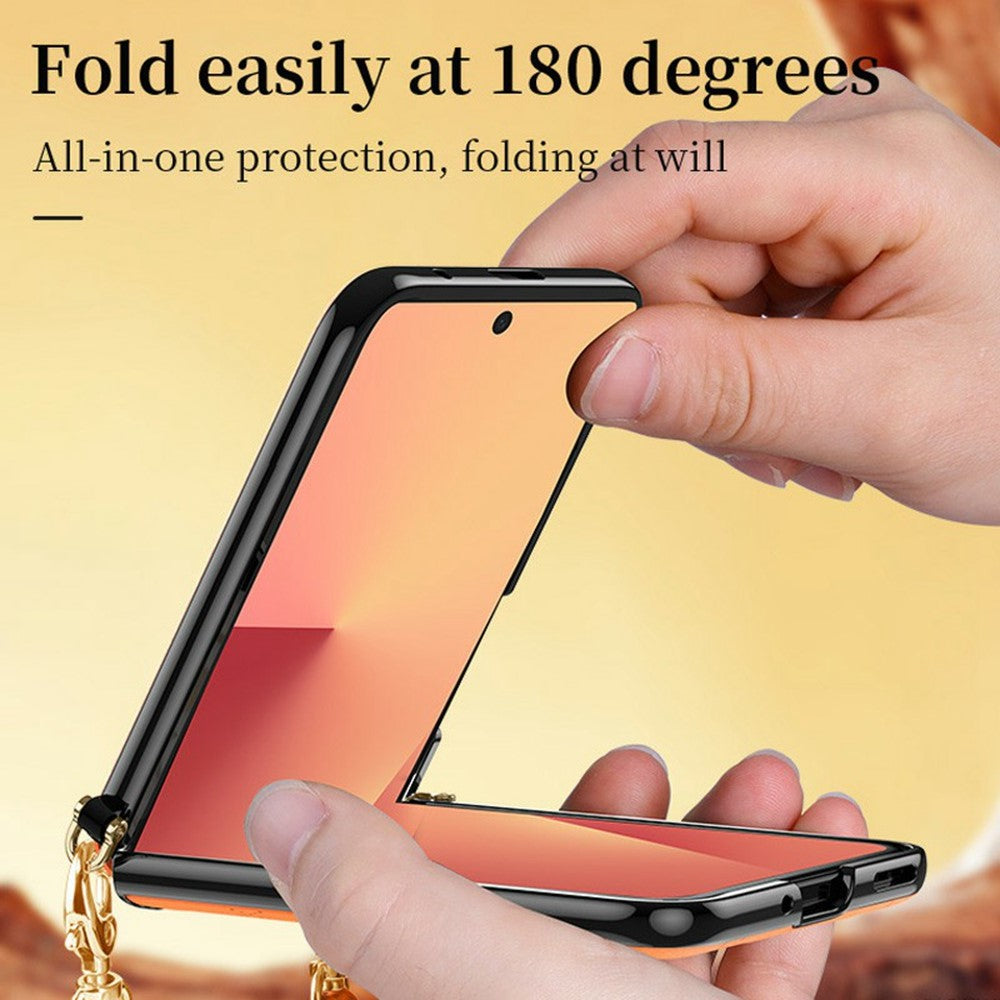 SULADA For Samsung	Galaxy Z Flip8 Case Rhombus Leather+PC Phone Cover with Shoulder Strap
