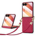 SULADA For Samsung	Galaxy Z Flip8 Case Rhombus Leather+PC Phone Cover with Shoulder Strap