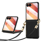 SULADA For Samsung	Galaxy Z Flip8 Case Rhombus Leather+PC Phone Cover with Shoulder Strap