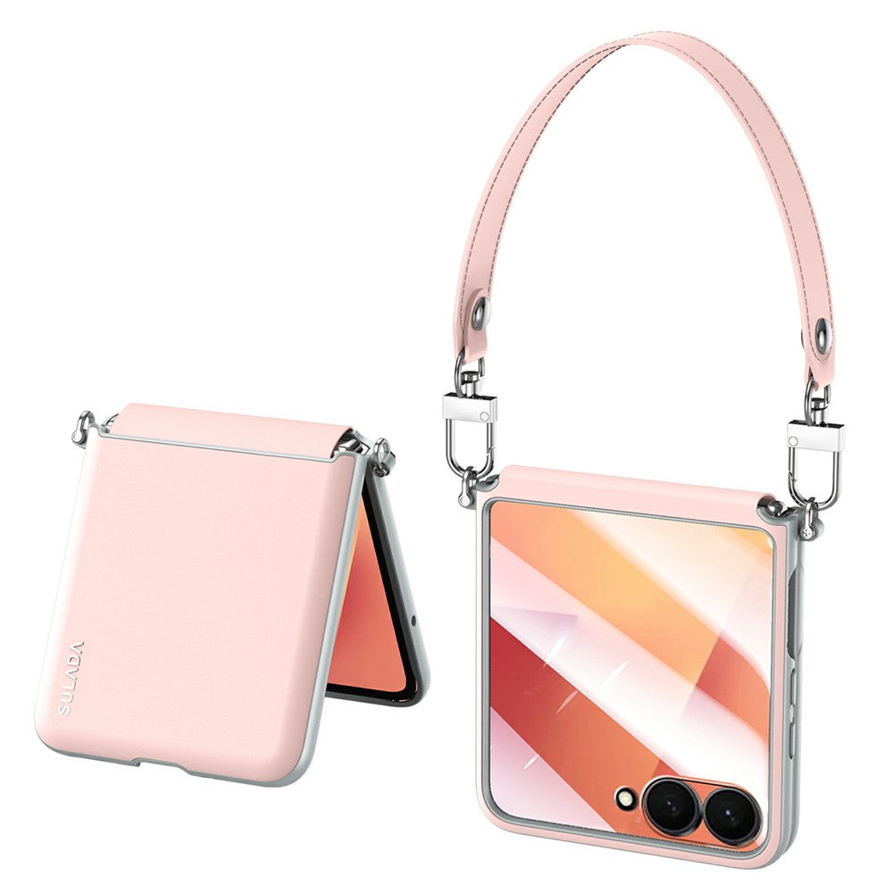 SULADA For Samsung	Galaxy Z Flip8 Case with Strap Leather Back Phone Cover Hinge Protection