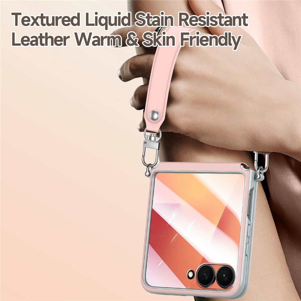 SULADA For Samsung	Galaxy Z Flip8 Case with Strap Leather Back Phone Cover Hinge Protection