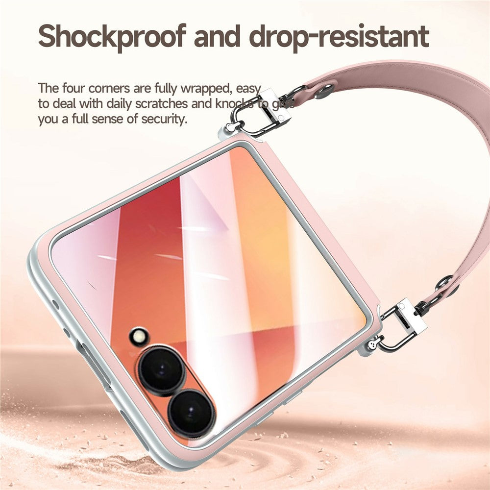 SULADA For Samsung	Galaxy Z Flip8 Case with Strap Leather Back Phone Cover Hinge Protection
