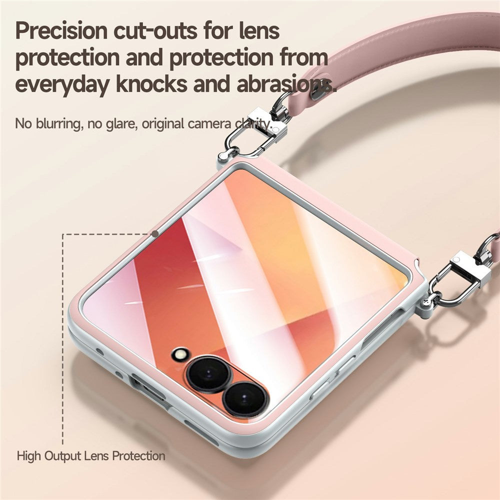 SULADA For Samsung	Galaxy Z Flip8 Case with Strap Leather Back Phone Cover Hinge Protection