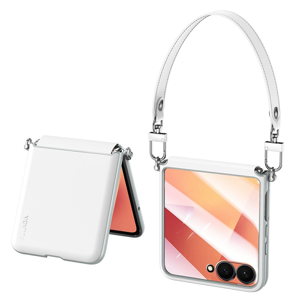 SULADA For Samsung	Galaxy Z Flip8 Case with Strap Leather Back Phone Cover Hinge Protection