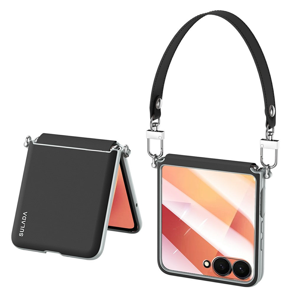 SULADA For Samsung	Galaxy Z Flip8 Case with Strap Leather Back Phone Cover Hinge Protection