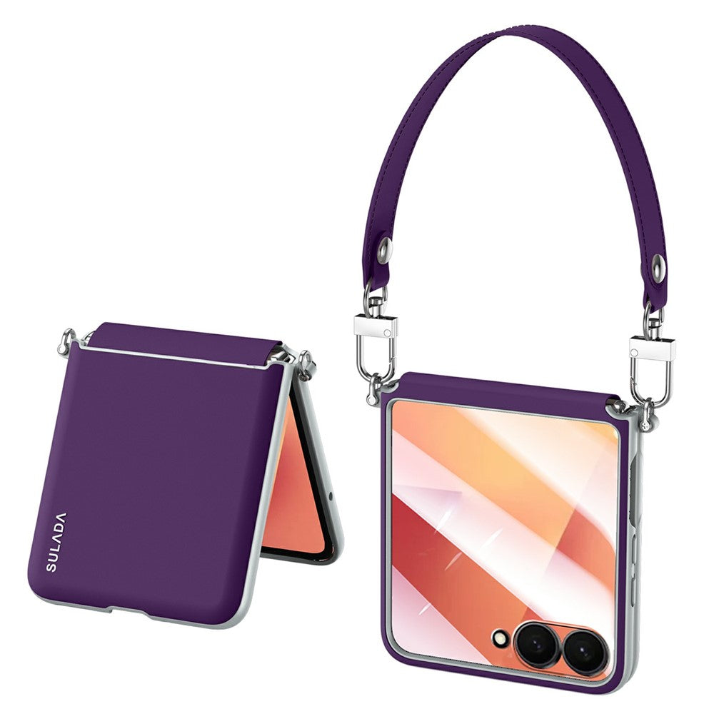 SULADA For Samsung	Galaxy Z Flip8 Case with Strap Leather Back Phone Cover Hinge Protection