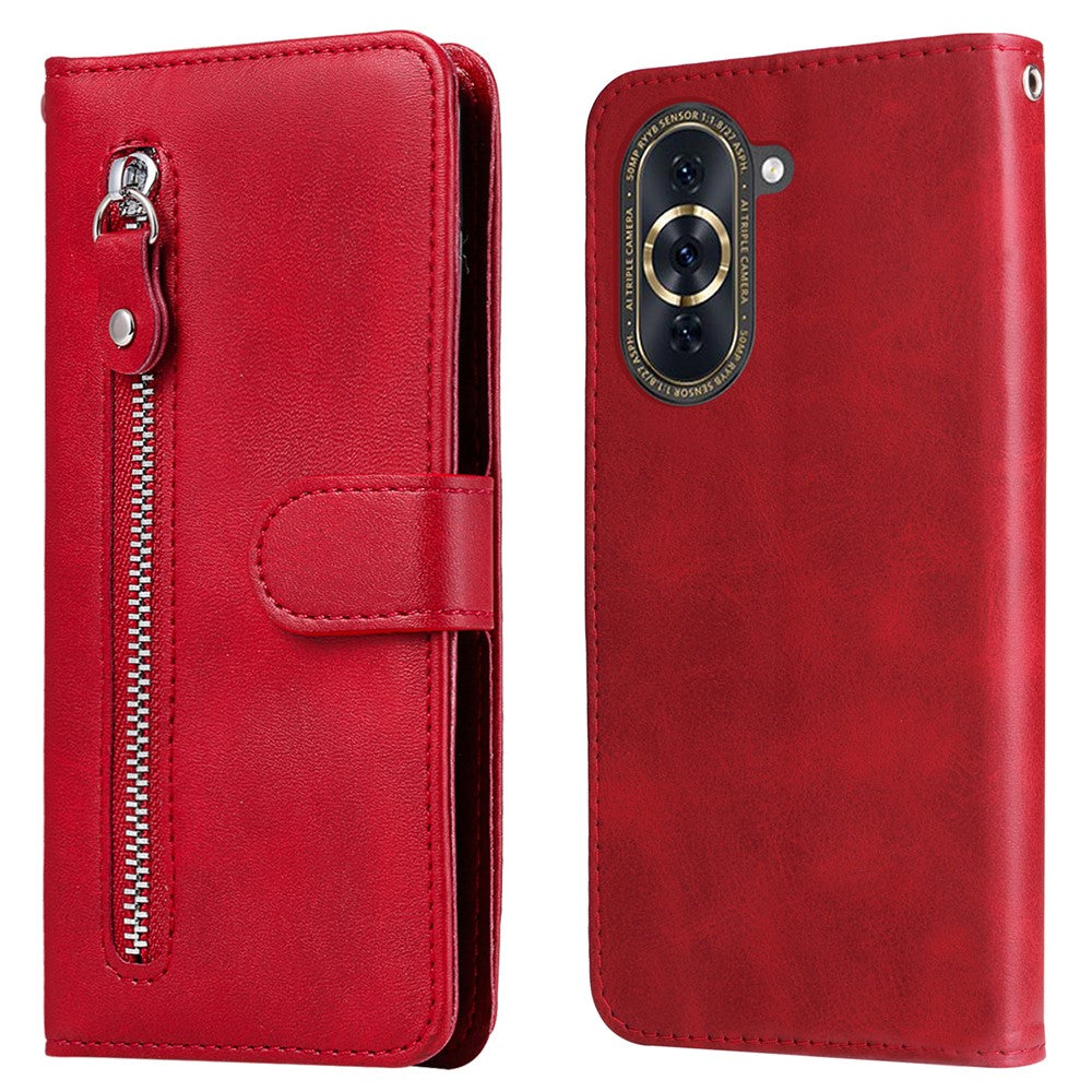 Zipper Pocket Phone Case for Huawei nova 10 4G, Calf Texture PU Leather Stand Wallet Anti-drop Cover