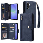 For Samsung Galaxy A27 5G Case Zipper Wallet Rivet Decor Leather Phone Cover with Wrist Strap
